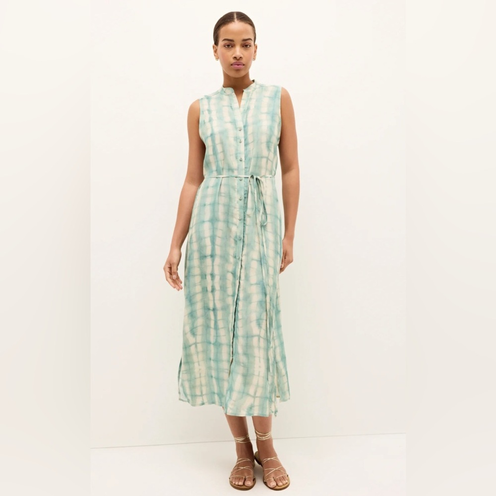 NWT Marie Oliver Kirkley Dress; Midi length button up shirt dress with tie